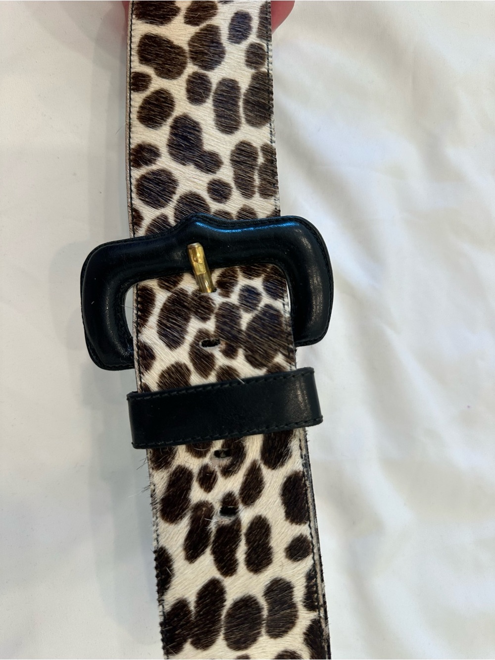Leopard Print Pony Hair Belt with Black Buckle